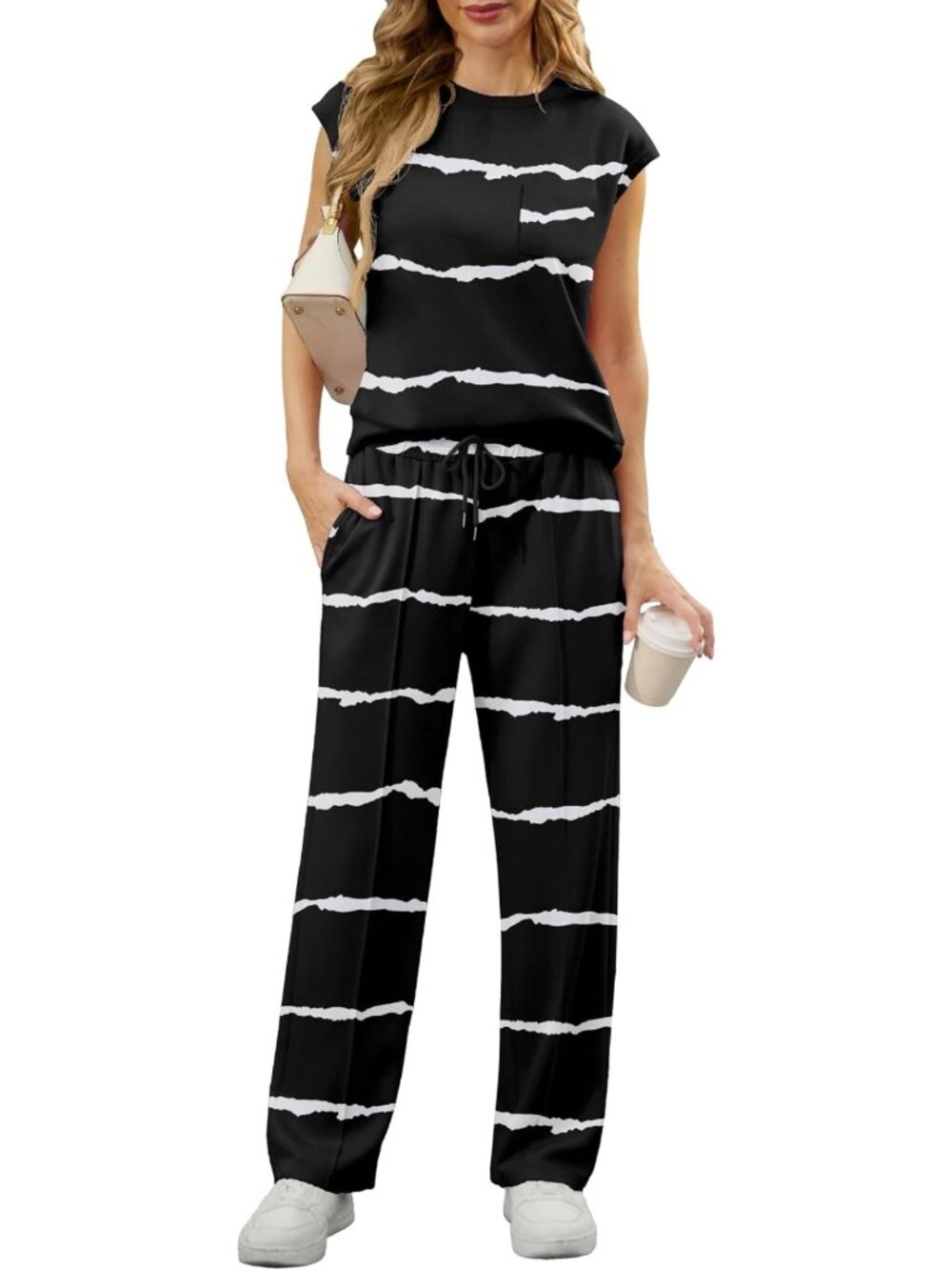 Summer 2026 Women's 2-Piece Lounge Set - Sleeveless Wide Leg Tracksuit with